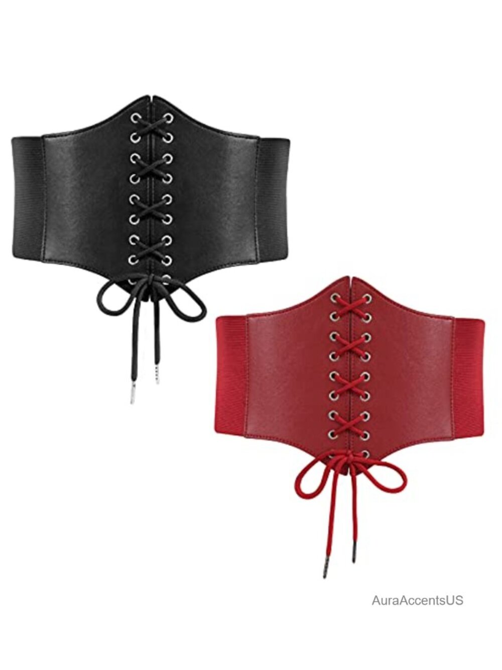 2 Pack Lace-up Cinch Belts Waspie Corset Elastic Waist Belt for Women Dress